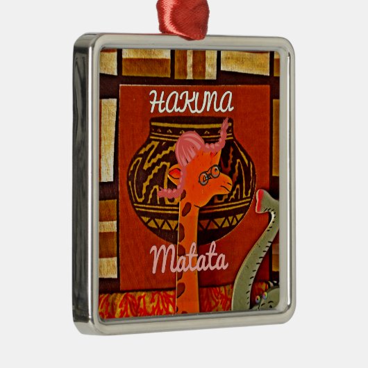 Ornement Carré Argenté Drôle Giraffe avec texte cool Hakuna Matata (Droite)