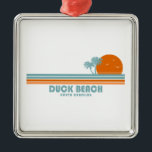 Ornement Carré Argenté Duck Beach Caroline du Nord Sun Palm Trees<br><div class="desc">Duck Beach se trouve sur l'île barrière de Outer Banks et est reconnu à l'échelle nationale comme l'une des "Top 5 Family-Friendly Beaches in America".</div>