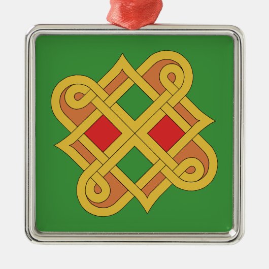 Ornement Carré Argenté Durrow Knotwork 2016 Rouge et Vert (Devant)