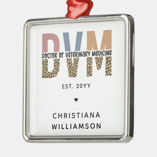 Ornement Carré Argenté DVM personnalisé Docteur en médecine vétérinaire C (Gauche)