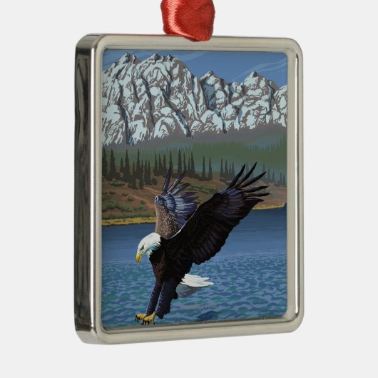 Ornement Carré Argenté Eagle chauve plongeant - parc national de (Droite)