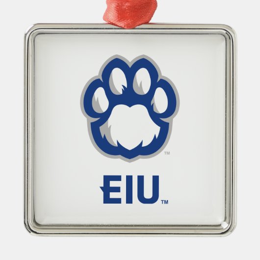 Ornement Carré Argenté Eastern Illinois Panthers Empreinte de patte & EIU (Devant)