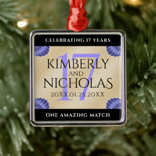 Ornement Carré Argenté Élégant 17ème anniversaire de Mariage des obus