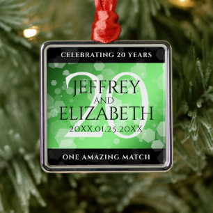 Ornement Carré Argenté Élégant 20e anniversaire de Mariage d'émeraude