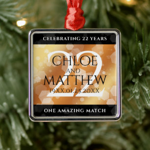 Ornement Carré Argenté Élégant 22e anniversaire de Mariage de cuivre