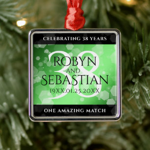 Ornement Carré Argenté Élégant 38e anniversaire du Mariage Emeraude