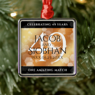 Ornement Carré Argenté Élégant 49ème anniversaire de Mariage de cuivre