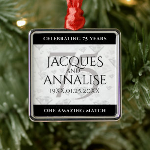 Ornement Carré Argenté Élégant 75e anniversaire de Mariage de diamant