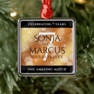 Ornement Carré Argenté Élégant 7ème anniversaire de Mariage de cuivre