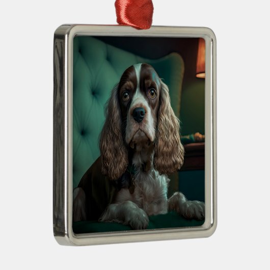 Ornement Carré Argenté Elégant Cocker Spaniel Classic Portrait Design (Droite)