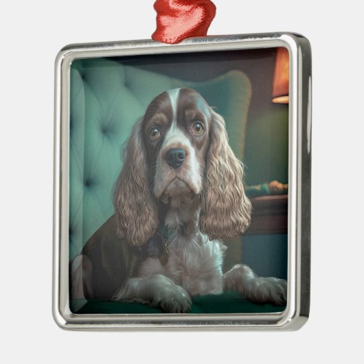 Ornement Carré Argenté Elégant Cocker Spaniel Classic Portrait Design (Gauche)