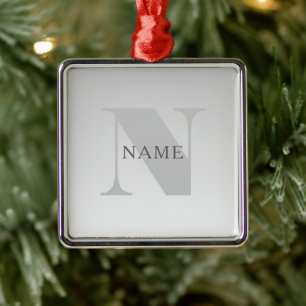 Ornement Carré Argenté Élégant Faux Gris Argent Dégradé Monogramme Classi