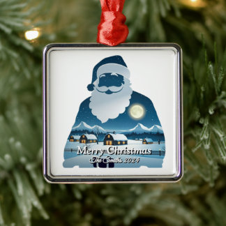 Ornement Carré Argenté Élégant Moderne Simple Vintage Noël de famille