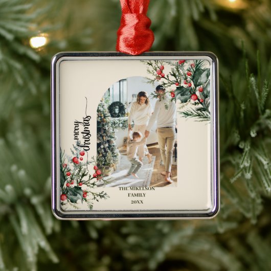 Ornement Carré Argenté Elégant rustique aquarelle Noël botanique (Arbre)