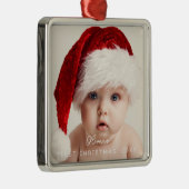 Ornement Carré Argenté Elegant Script My 1st Christmas Baby's Photo (Droite)
