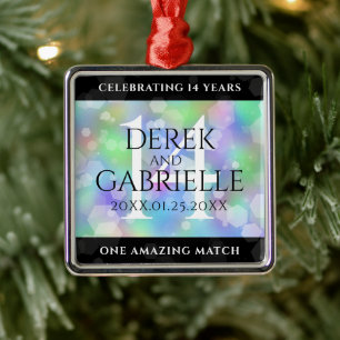 Ornement Carré Argenté Élégante 14ème anniversaire du Mariage Opal