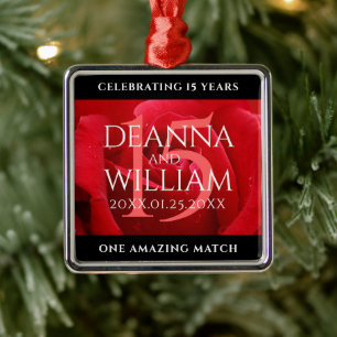 Ornement Carré Argenté Élégante fête du 15e anniversaire du Mariage Rose