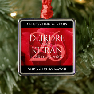 Ornement Carré Argenté Élégante fête du 26e anniversaire du Mariage Rose