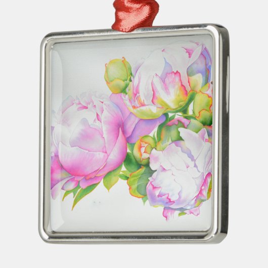 Ornement Carré Argenté Elégante peinture d'aquarelle blanche rose (Gauche)