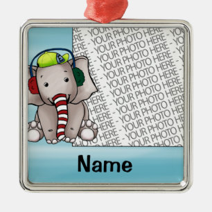 Ornement Carré Argenté Éléphant Candycane d'ornement, de photo et de