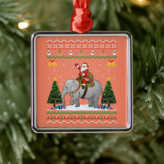 Ornement Carré Argenté Elephant Ugly Xmas cadeau Père Noël équitation Ele