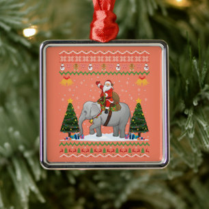 Ornement Carré Argenté Elephant Ugly Xmas Gift Santa Riding Elephant Xmas