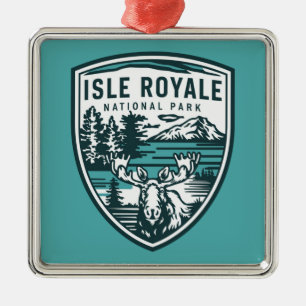 Ornement Carré Argenté Emblem de la faune du parc national de l'Isle Roya