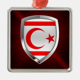 Ornement Carré Argenté Emblème métallique de Chypre-Nord