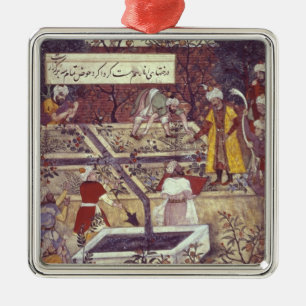 Ornement Carré Argenté Empereur Babur et son plan d'architecte