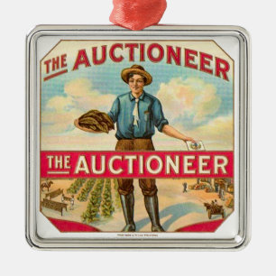 Ornement Carré Argenté Enchère de Étiquette de cigares Vintage