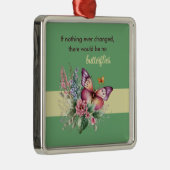 Ornement Carré Argenté Encouragement Papillon et Fleurs sur Vert (Droite)