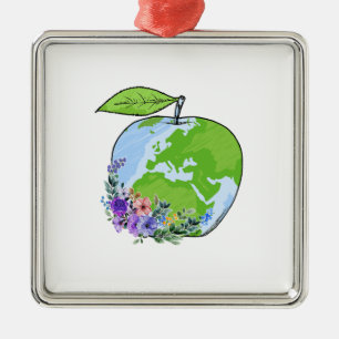 Ornement Carré Argenté Enseignant Apple