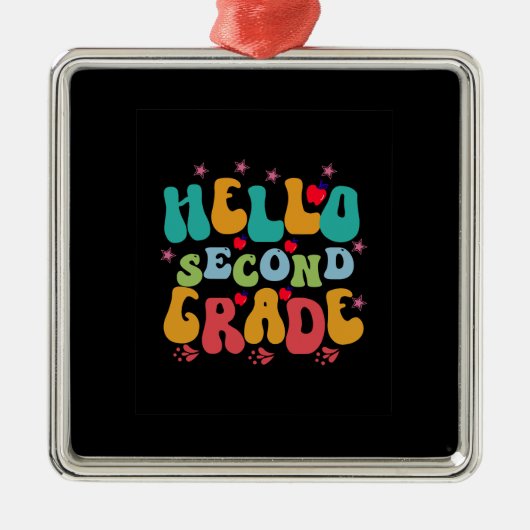 Ornement Carré Argenté Enseignant Bonjour 2e année (Devant)