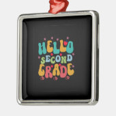 Ornement Carré Argenté Enseignant Bonjour 2e année (Gauche)