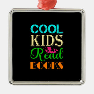 Ornement Carré Argenté Enseignant Cool Enfants Lire des livres