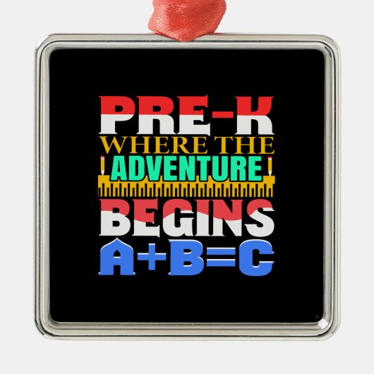 Ornement Carré Argenté Enseignant Pré K Où Commence L'Aventure (Devant)