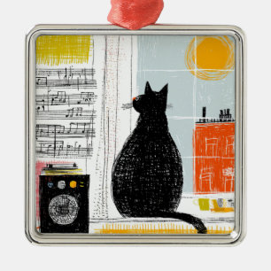 Ornement Carré Argenté Ensemble de salle de séjour Vinyl Black Cat High R
