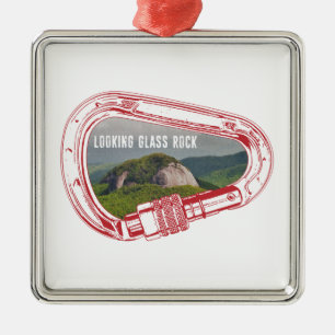 Ornement Carré Argenté Escalade de verre à la recherche Carabiner