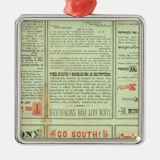 Ornement Carré Argenté État de verso du Texas (Devant)