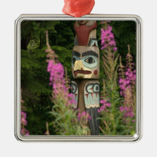 Ornement Carré Argenté États-Unis, Alaska, Ketchikan, Totem Bight State