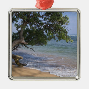 Ornement Carré Argenté États-Unis, Hawaï, Kauai, paysage de plage. RF)