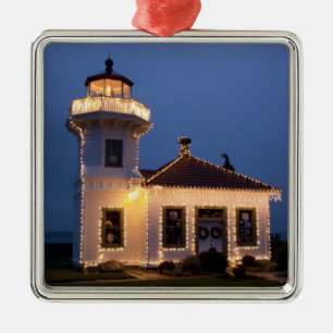 Ornement Carré Argenté États-Unis, Washington, Mukilteo. Phare de Mukilte
