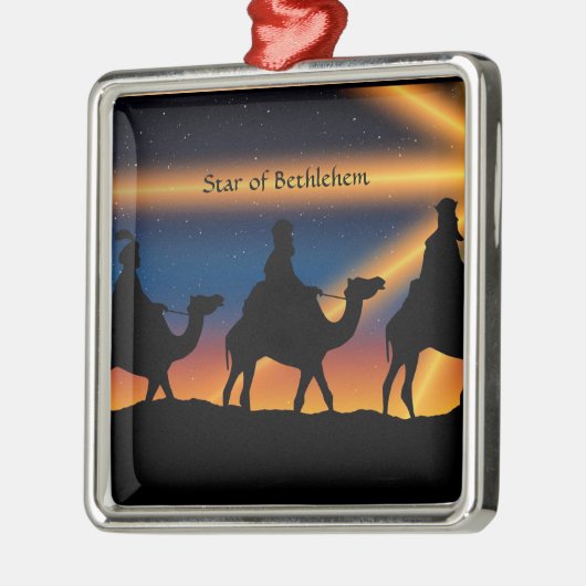 Ornement Carré Argenté Étoile de Bethléem, étiquetée, (Gauche)