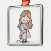 Ornement Carré Argenté Étreignant mon chaton - conception pour des (Gauche)