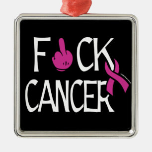Ornement Carré Argenté F#CK CANCER...Cancer du sein