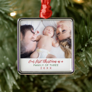 Ornement Carré Argenté Famille de photos des trois premiers Noël