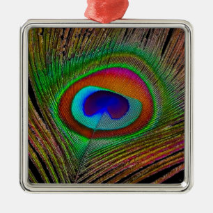 Ornement Carré Argenté Feather Vibrant Copper