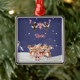 Ornement Carré Argenté Fées de Sucre de canne de Noël pour filles de renn