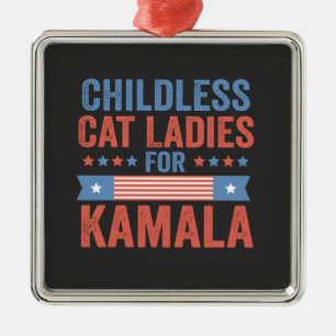 Ornement Carré Argenté Femmes Chat Sans Enfant Pour Kamala 2024