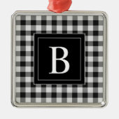 Ornement Carré Argenté Ferme moderne Buffle noir Plaid Monogramme (Devant)